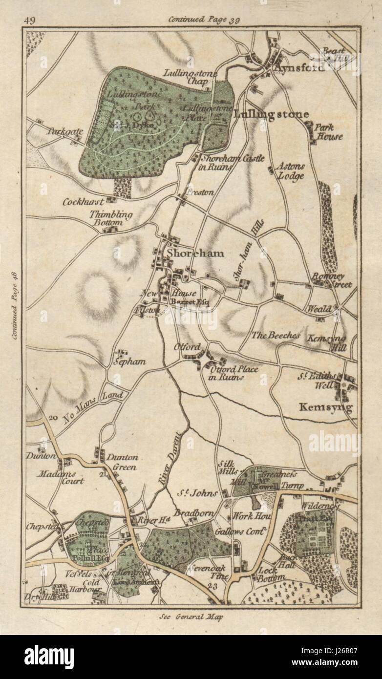 SEVENOAKS Riverhead Eynsford Lullingstone Shoreham Kemsing Otford CARY 1786 map Stock Photo