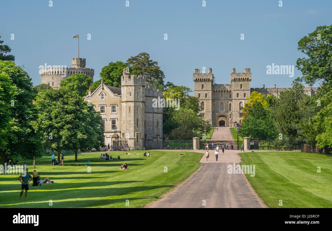 United Kingdom, England, Berkshire, The Long Walk of the Windsor Great Park at Windsor Castle Stock Photo