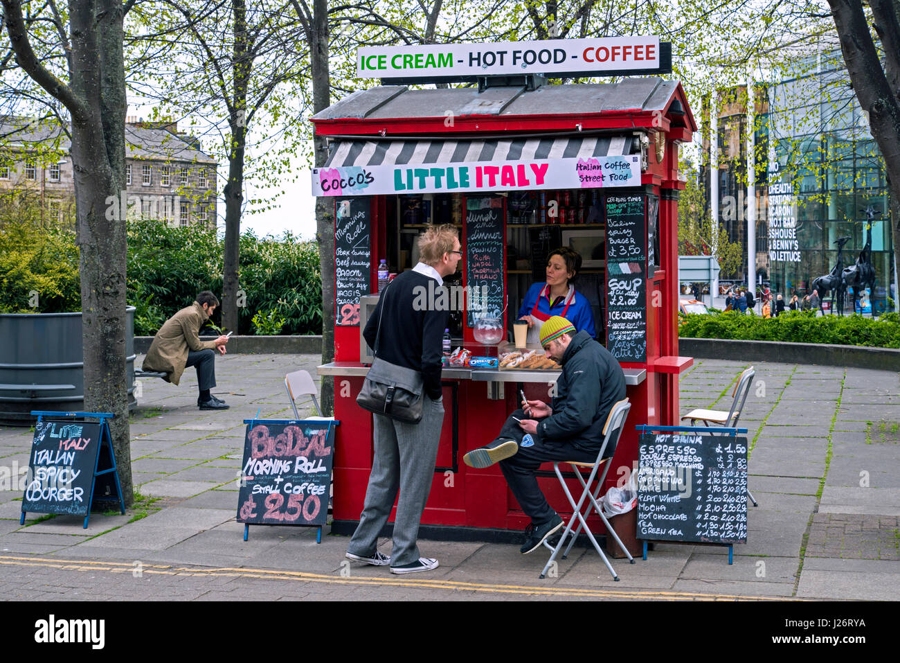 Police box in Edinburgh which has been converted into a stall selling filled rolls and coffee. Stock Photo