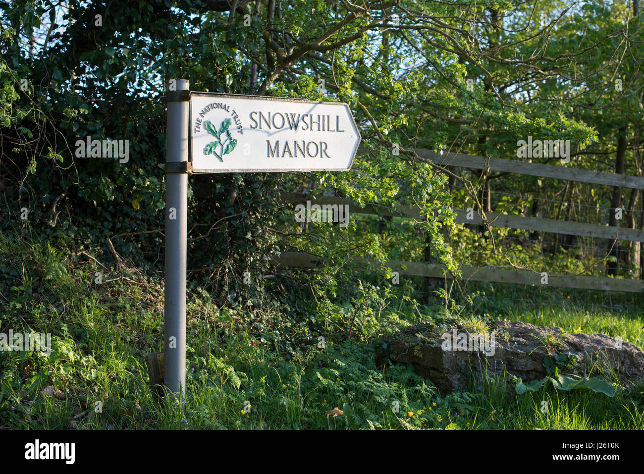 Snowshill Manor signpost. Snowshill, Cotswolds, Gloucestershire, UK Stock Photo