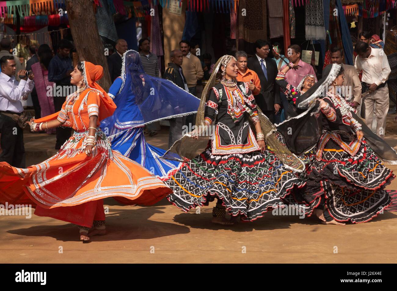 Group of Kalbelia dancers from Rajasthan performing at the Sarujkund Fair near Delhi, India. Stock Photo