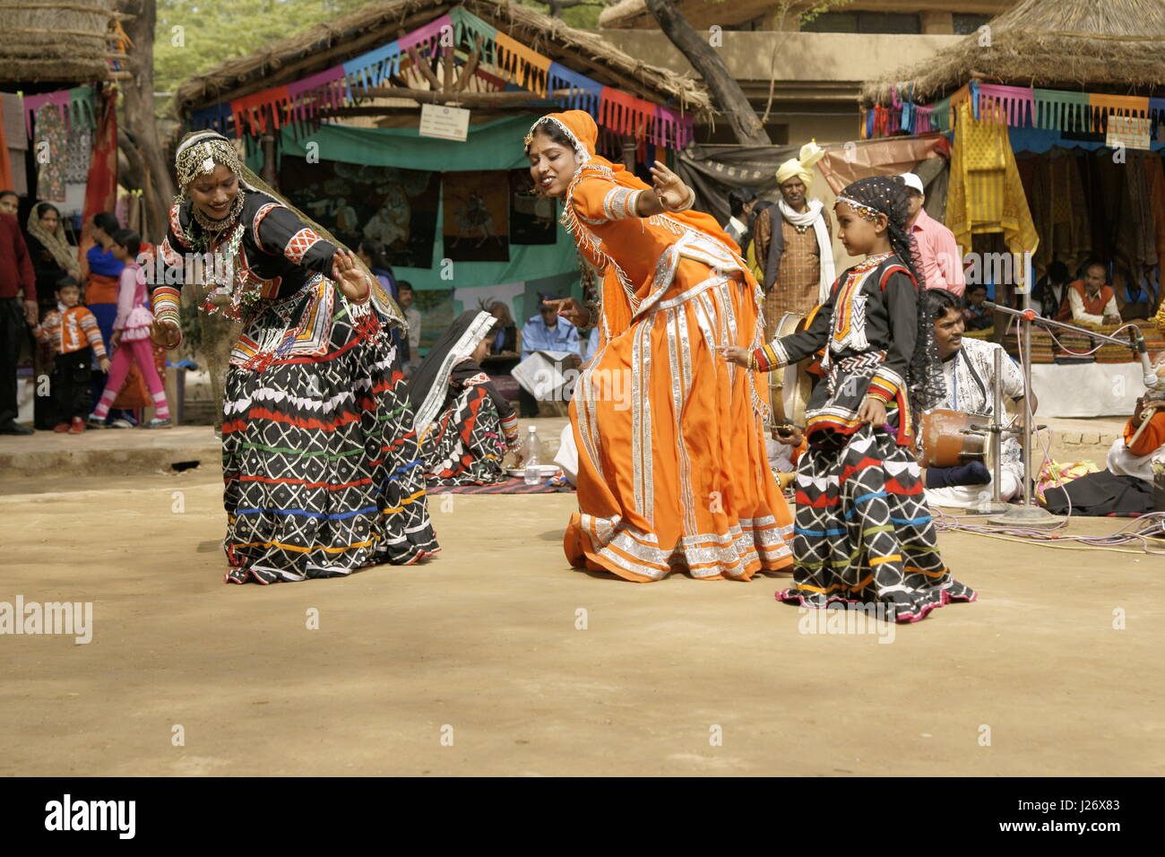 Group of Kalbelia dancers from Rajasthan performing at the Sarujkund Fair near Delhi, India. Stock Photo