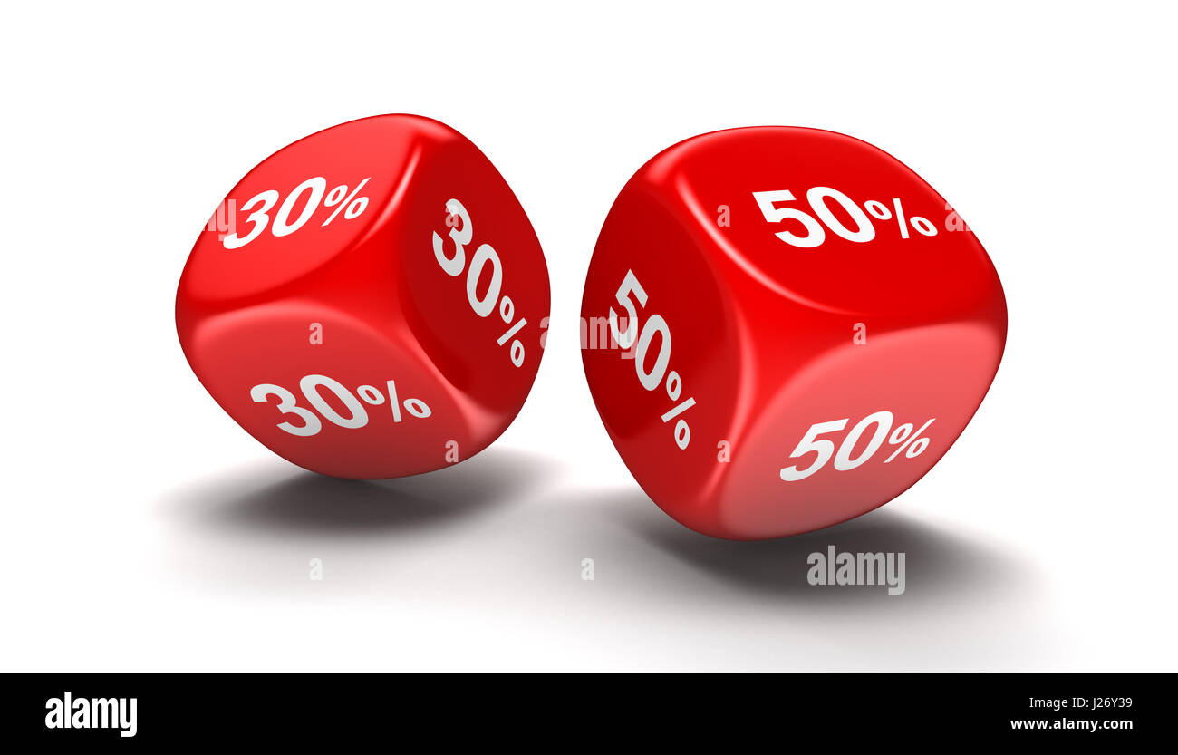 Thirty 50 Dices with 30%, 50%. Image with clipping path Stock Photo - Alamy