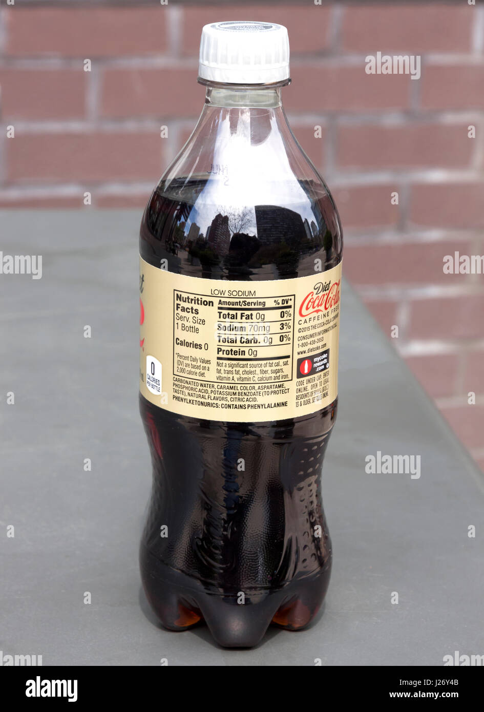 Diet Coke bottle ingredients which contains the controversial phenylalanine and aspartame. Stock Photo