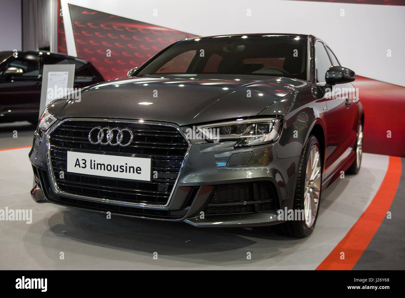 Belgrade, Serbia - March 23, 2017: New Audi A3 limousine presented at  Belgrade 53th International Motor Show - MSA (OICA Stock Photo - Alamy