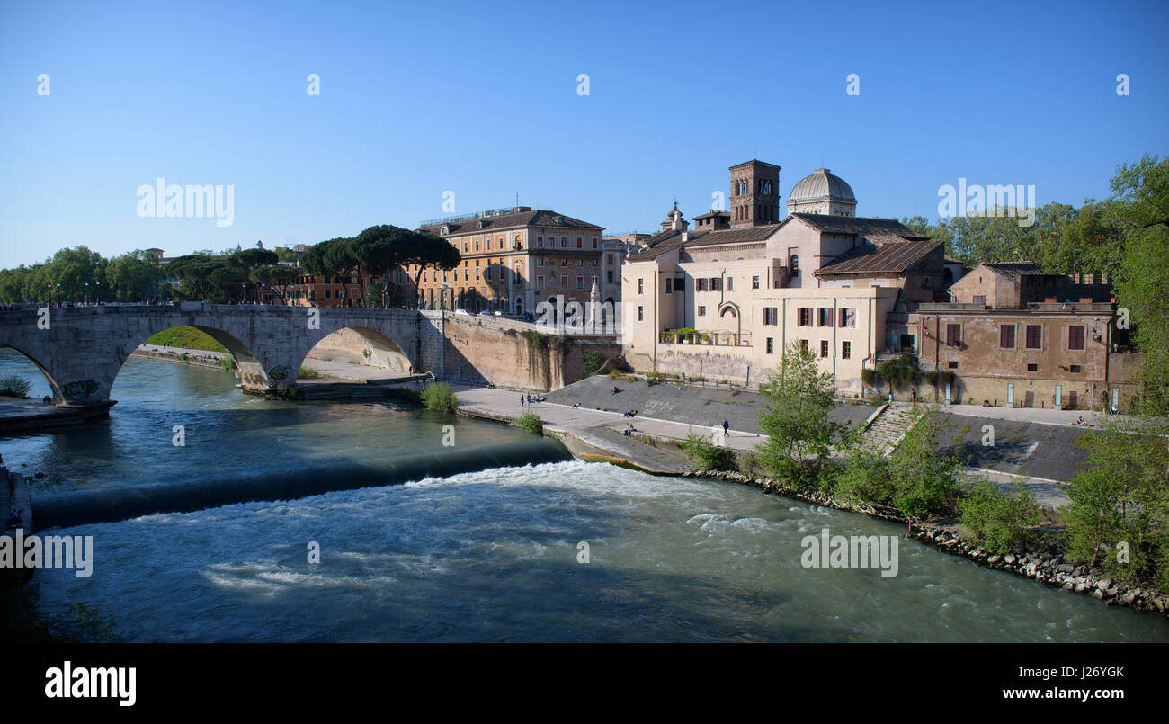 Rome, Tiber Island panoramic view of the river at sunset from the bridge Stock Photo