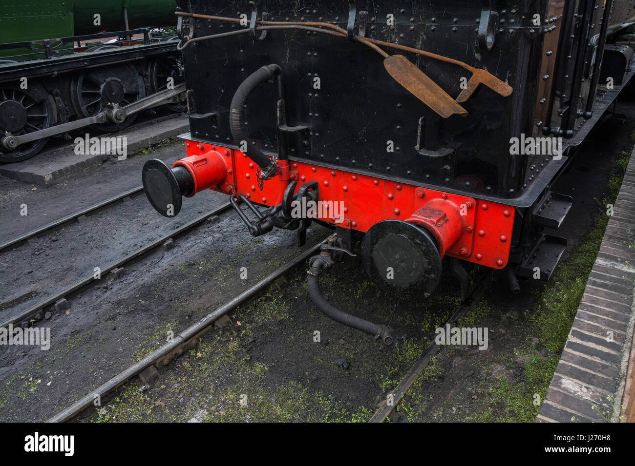 Buffer and buffers on an old fashioned steam train. Bridgnorth, Shropshire, West Midlands, UK Stock Photo