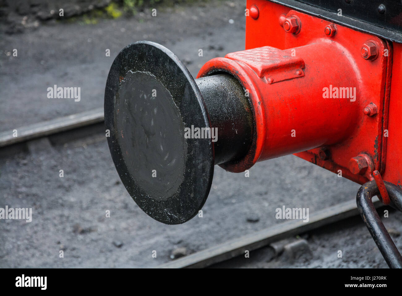 Buffer and buffers on an old fashioned steam train. Bridgnorth, Shropshire, West Midlands, UK Stock Photo