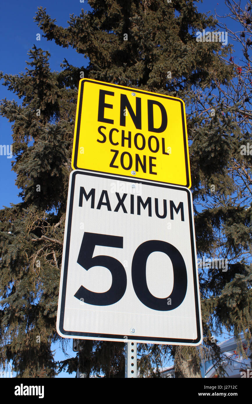 Speed Limit Sign at End of School Zone Stock Photo