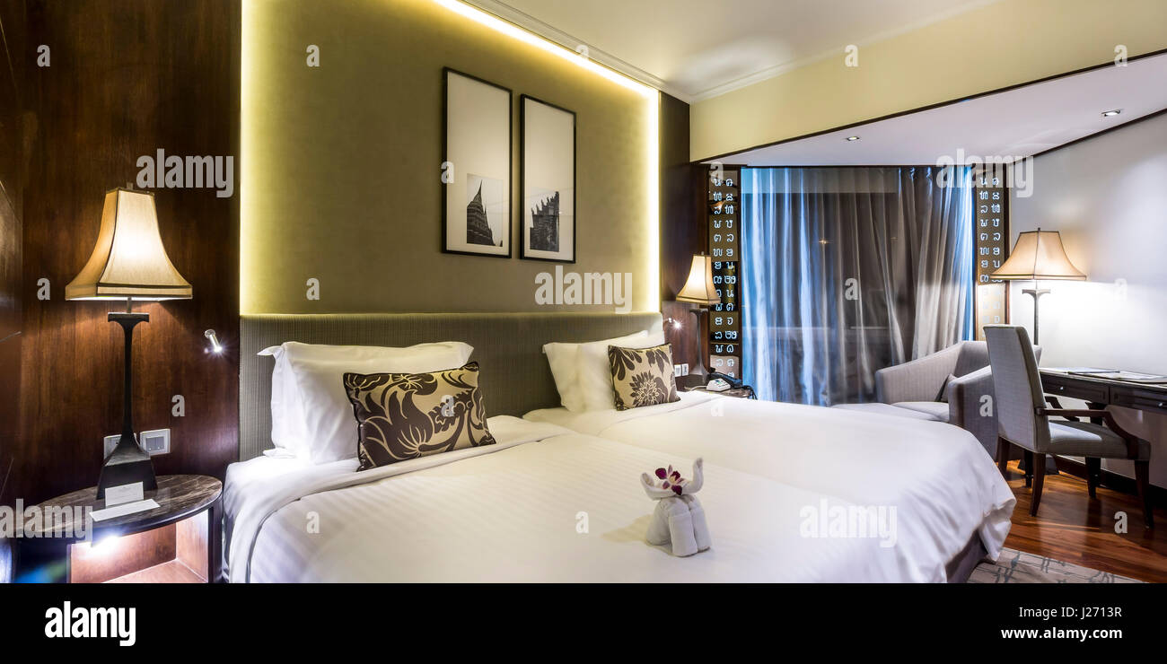 Anantara Bangkok Riverside, Five Star Hotel room, Bangkok, Thailand Stock Photo