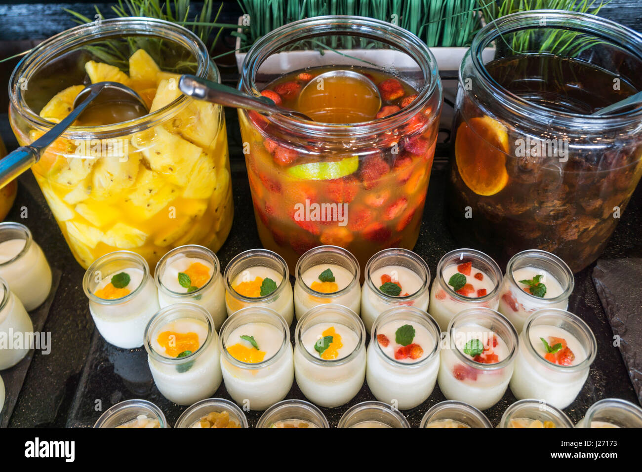 breakfast Buffet, fruits ,yoghurt,  Anantara Resort Bangkok, Thailand Stock Photo