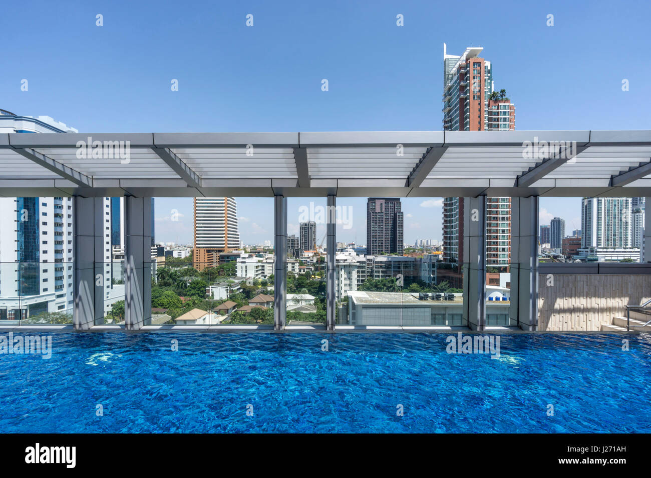 Marriot Hotel Sukhumvit, Pool, Skyline, Bangkok, Thailand Stock Photo