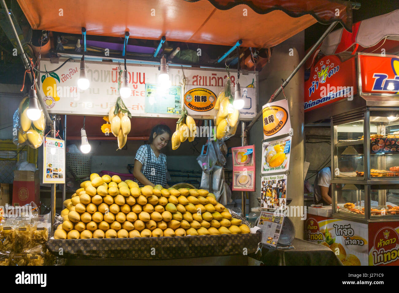 Street Food Market, Sukhumvit,  Soi 38, Fruit Stall, Mango, Stock Photo