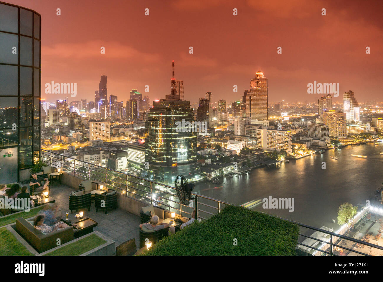 Millenium Hilton, 360 Rooftop Bar, skyline view point, Chao Praya River, CAT Telecom tower, State Lebua Tower,  skybar, Lounge, rooftop, bar, Bangkok, Stock Photo