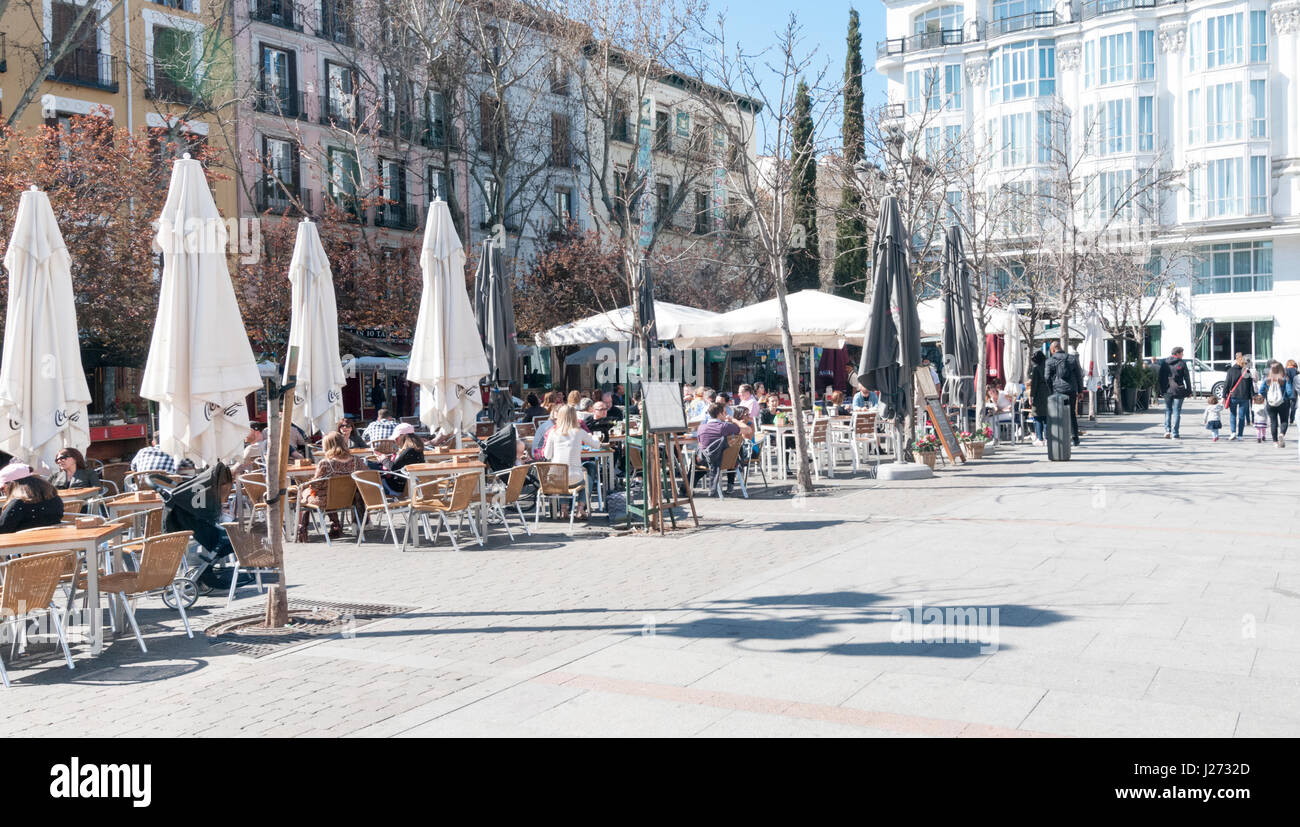 Alfresco dining, Plaza Santa Ana, Madrid, Spain Stock Photo