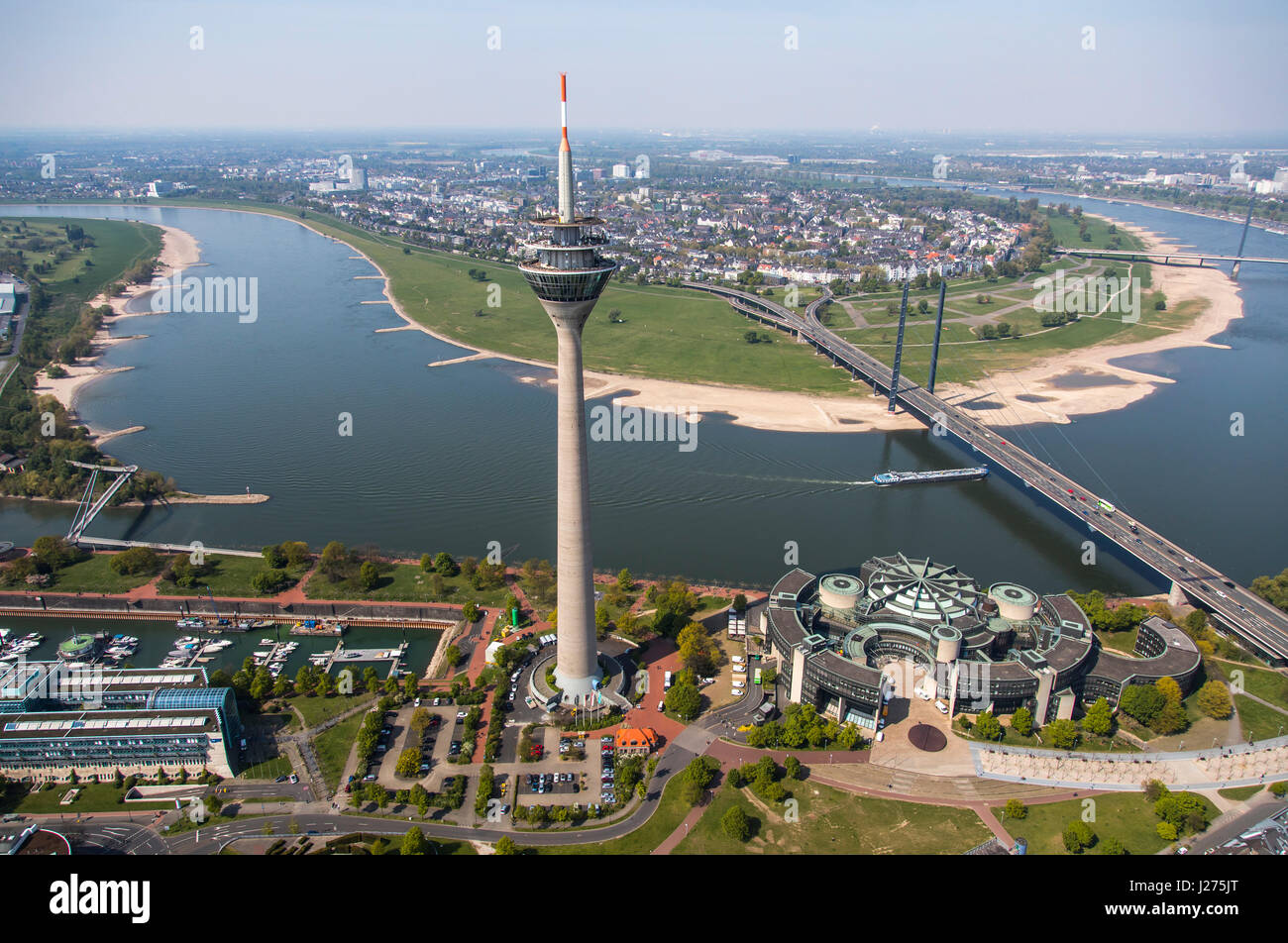 DŸsseldorf, Germany, Parliament building of North Rhine Westfalen, river Rhine, Rhine tower, city center, Stock Photo