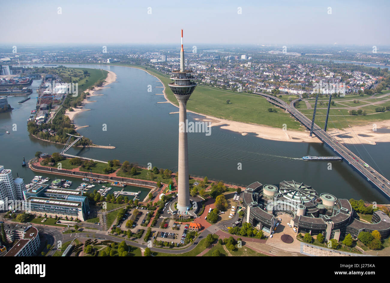 DŸsseldorf, Germany, Parliament building of North Rhine Westfalen, river Rhine, Rhine tower, city center, Stock Photo