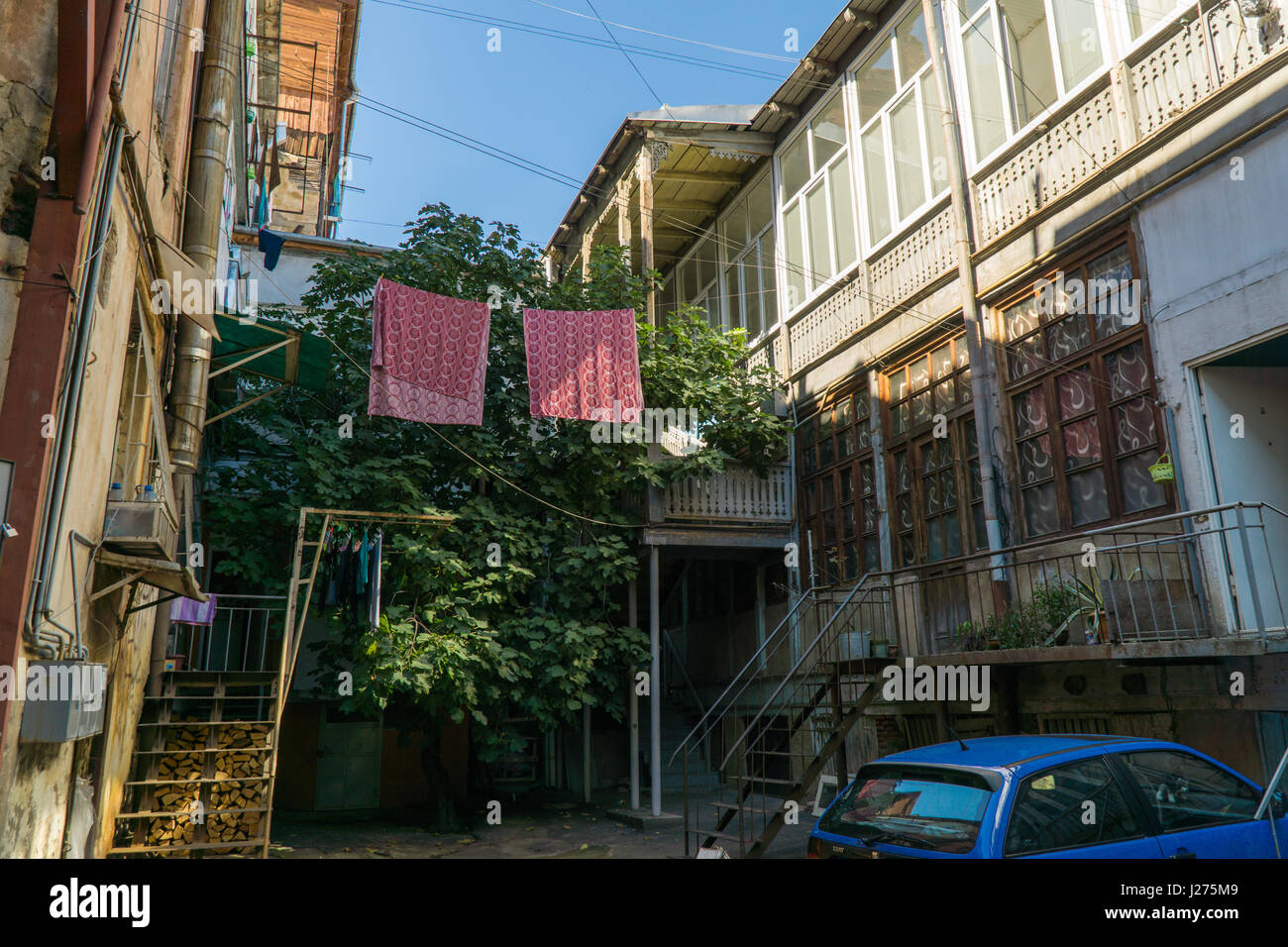 TBILISI, GEORGIA-SEP 25, 2016: Typical courtyard in the heart of the old town. Stock Photo