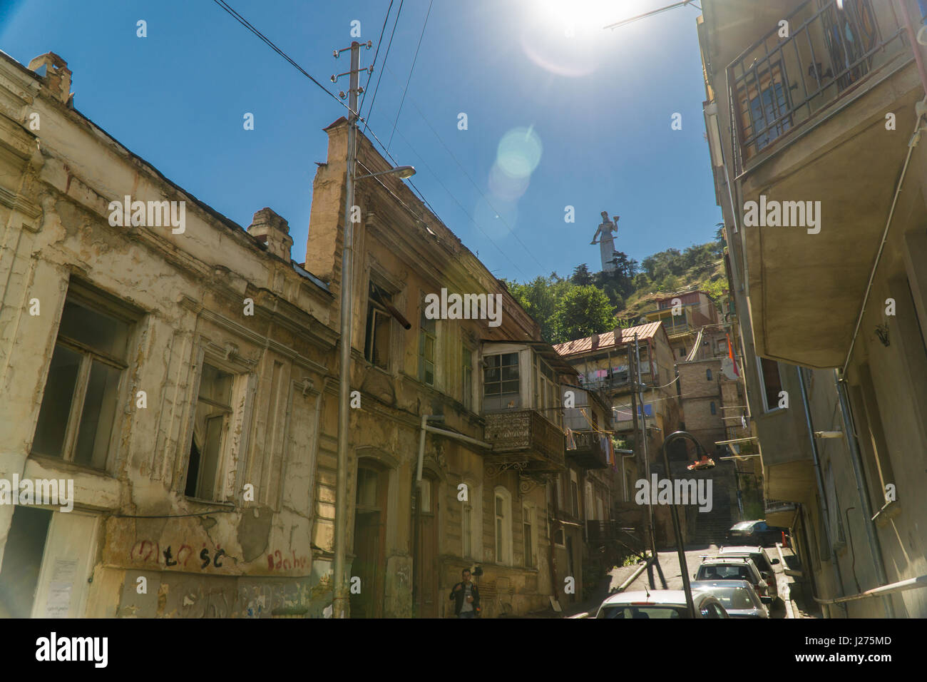TBILISI, GEORGIA-SEP 25, 2016: Street with shabby houses in the old city centre. Stock Photo