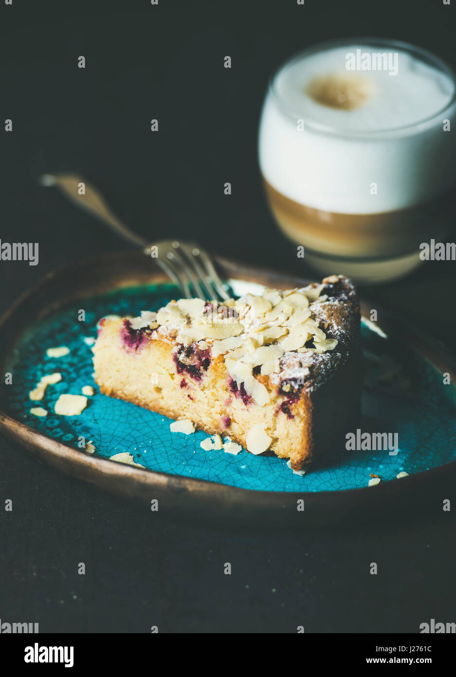 Dessert And Coffee Piece Of Lemon Ricotta Almond And Raspberry Stock Photo Alamy