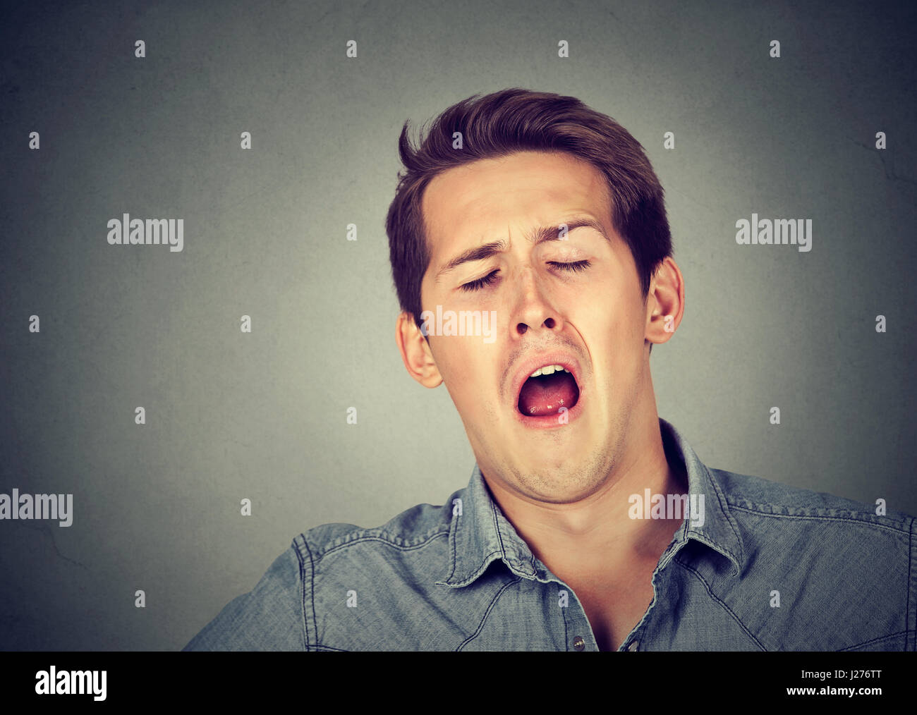 Sleepy Young Man Yawning Sleep Deprivation Burnout Laziness Concept