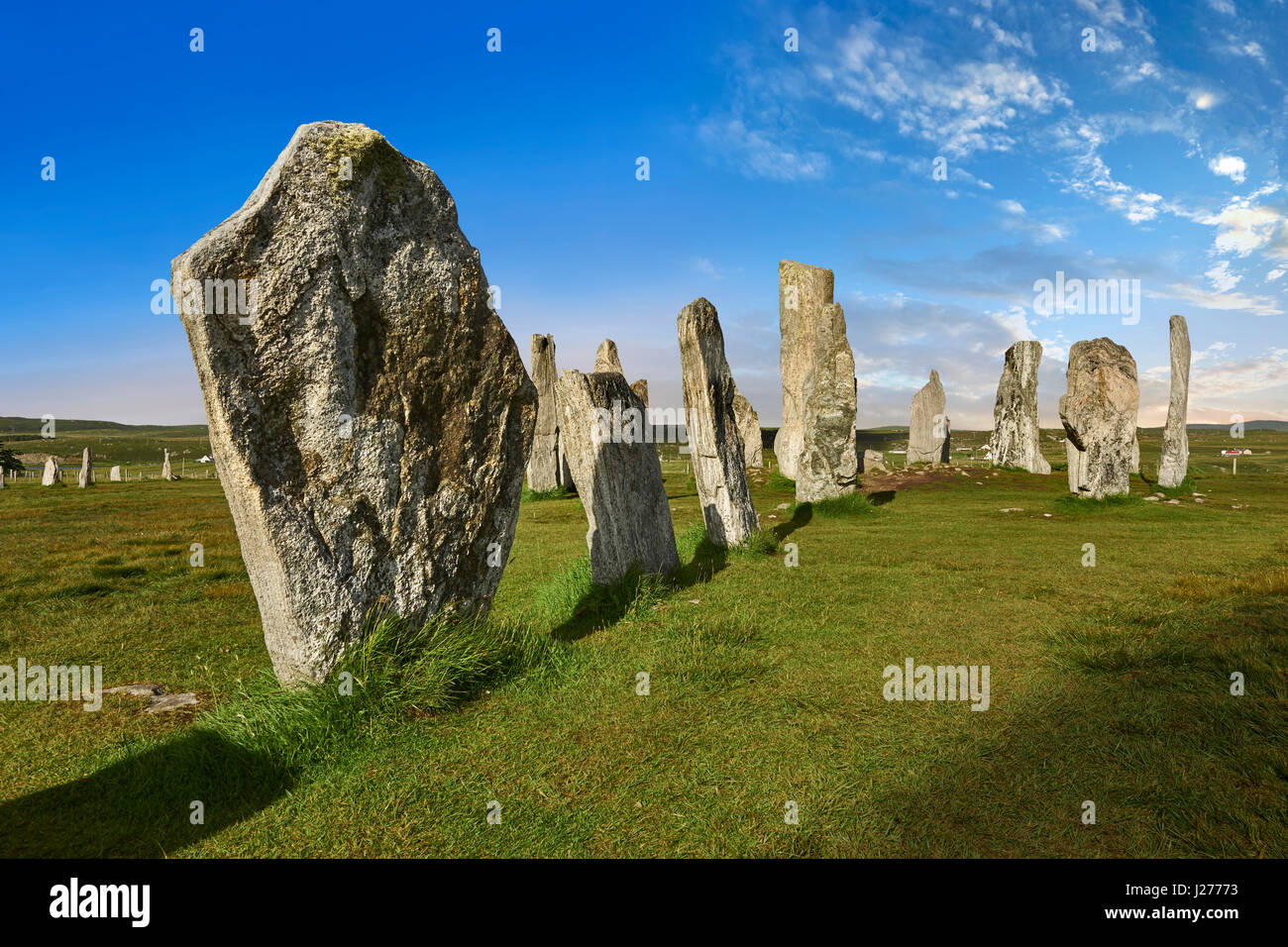 Outer row of stones, 27 metres long, leading to the central stone circle, circa 2900BC. Calanais