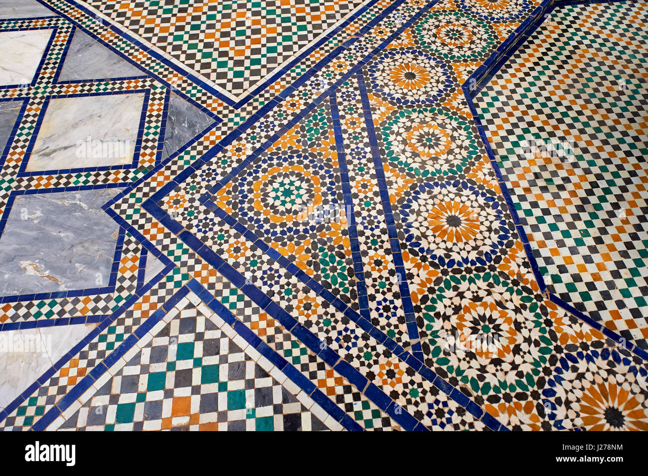 Berber Arabesque  Zellige tiles of the Marrakesh museum in the Dar Menebhi Palace, Marrakesh, Morocco Stock Photo