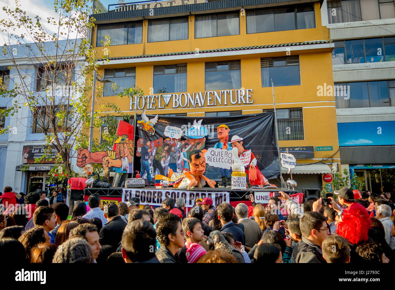 Quito, Ecuador January 26, 2015 Large crowd celebrating new years