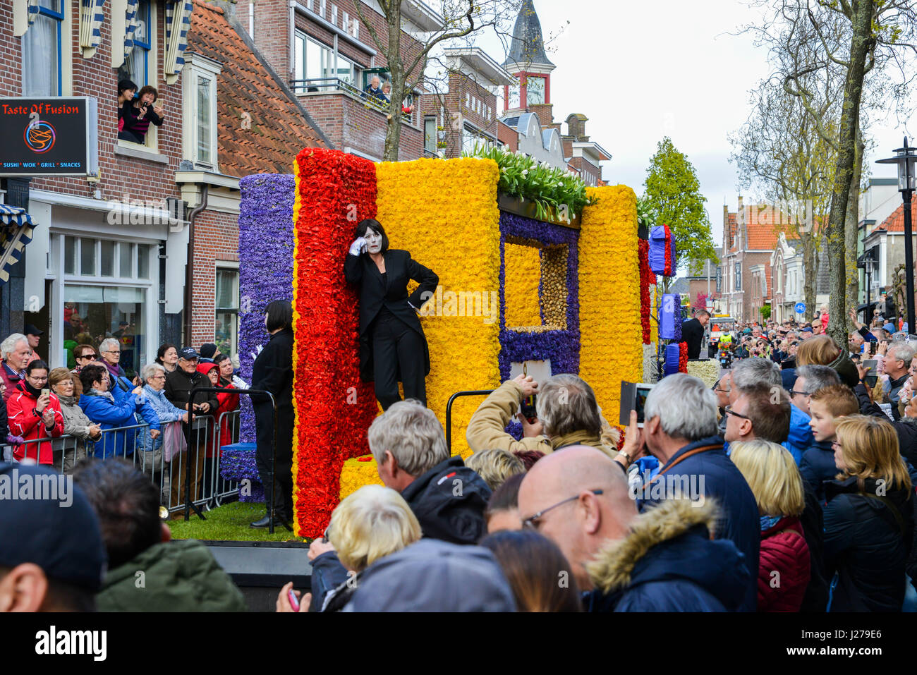 The annual Bloemencorso (Flower Parade) for 2017 was held in the bulb growing area of the Netherlands and showcased a variety of flowers Stock Photo