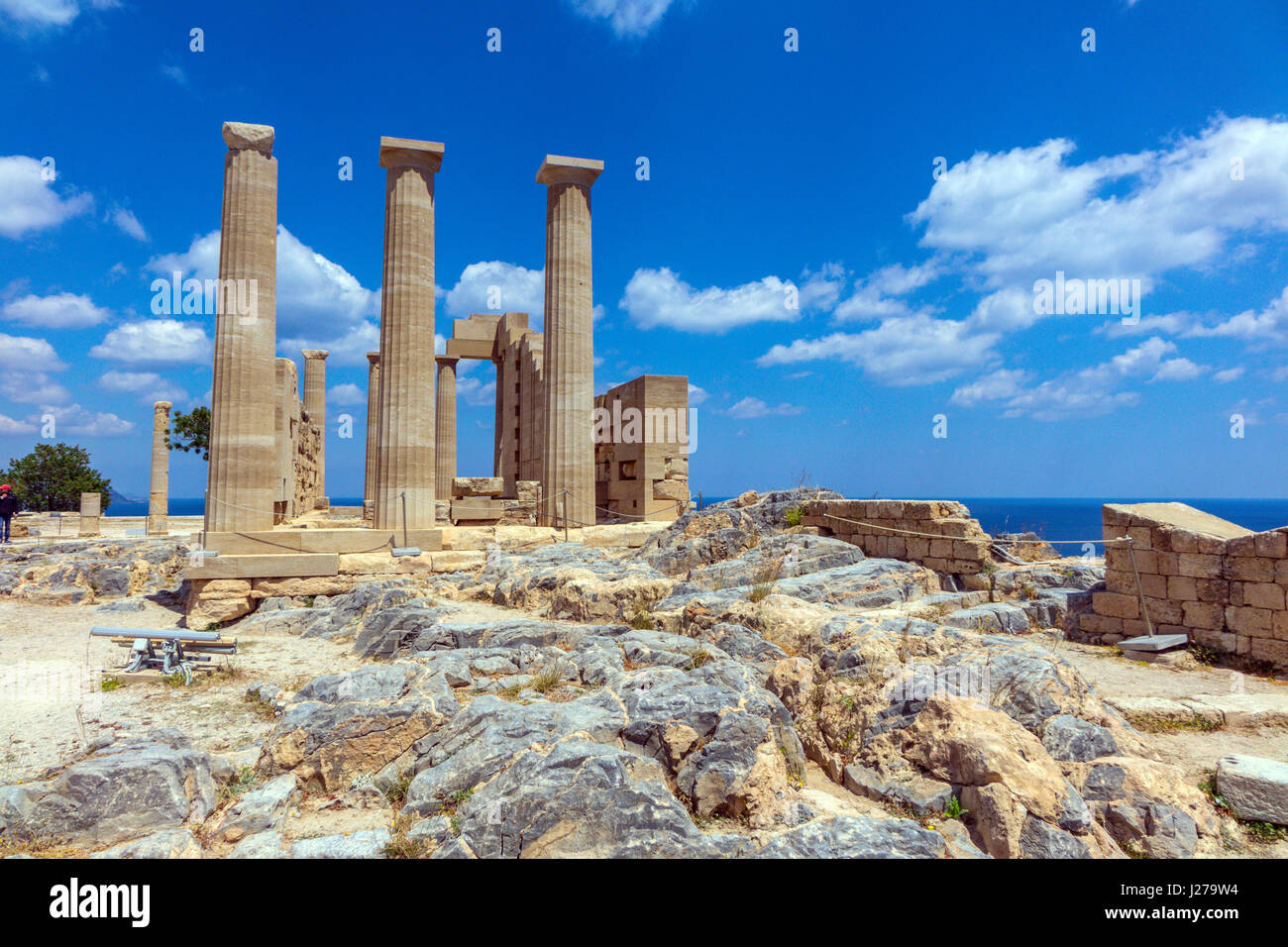 Doric temple of Athena Lindia on the acropolis of ancient Lindos. Dating from about 300 BC Stock Photo