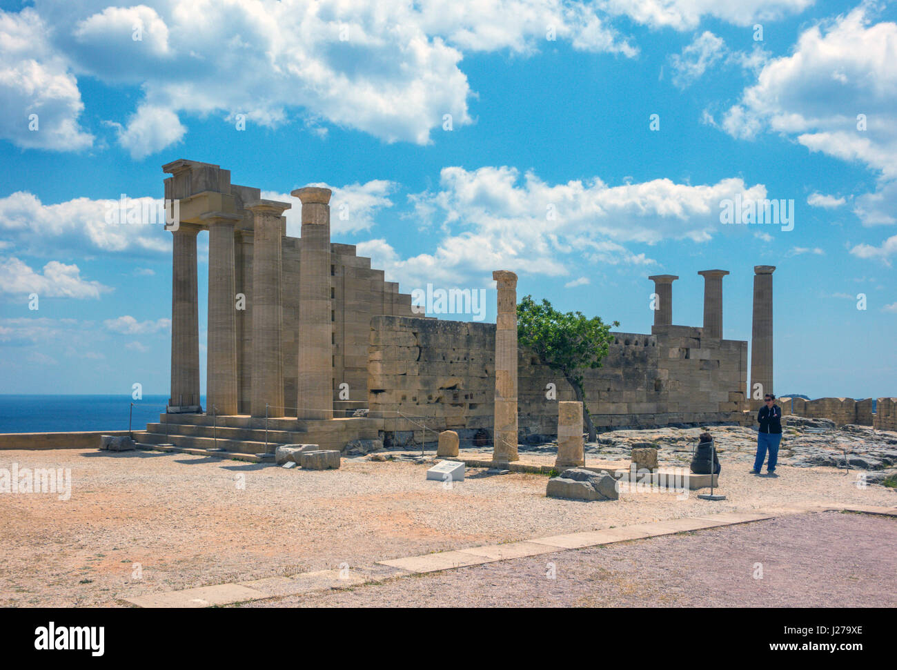 Doric temple of Athena Lindia on the acropolis of ancient Lindos. Dating from about 300 BC Stock Photo