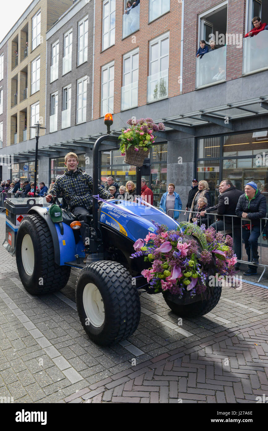 The annual Bloemencorso (Flower Parade) for 2017 was held in the bulb growing area of the Netherlands and showcased a variety of flowers Stock Photo