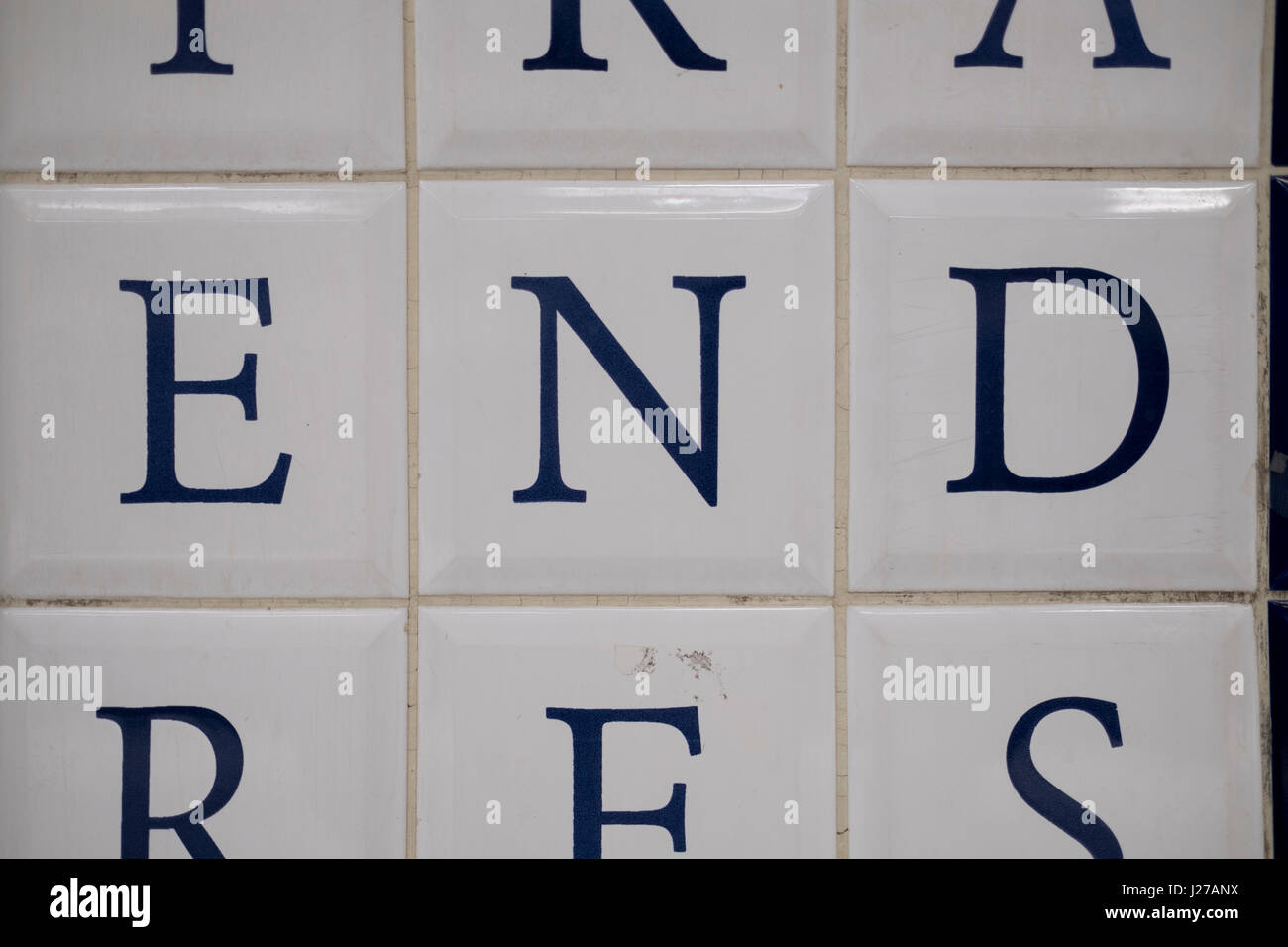 Words constructed from the letter tiles at the Place de la Concorde station in Paris, France. Stock Photo