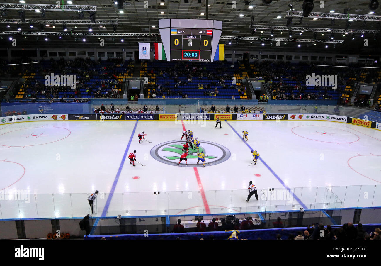 Kiev, Ukraine. 25th April, 2017. Starting face-off the rink during IIHF ...