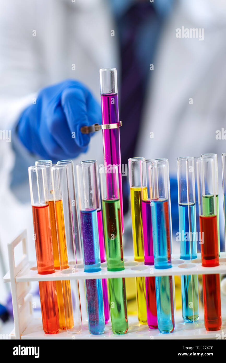 glass laboratory test tubes in science research lab Stock Photo
