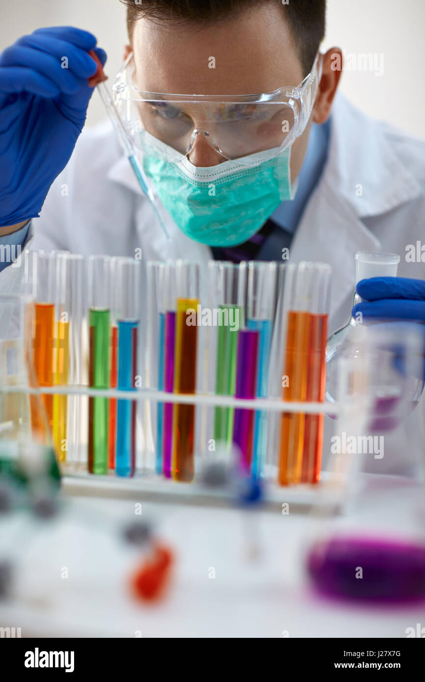 young scientist works research content of test tubes Stock Photo