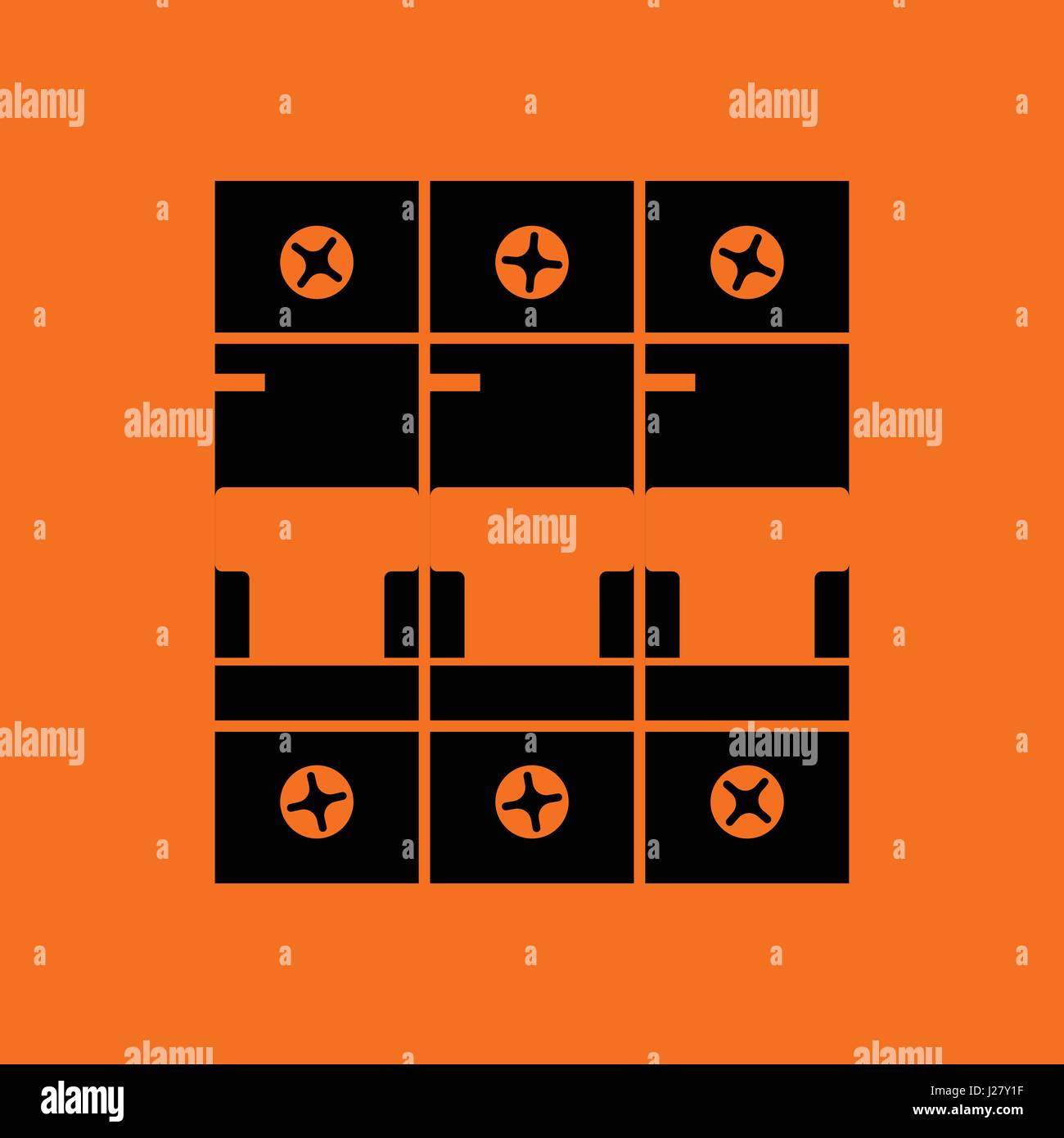 Circuit breaker icon. Orange background with black. Vector illustration