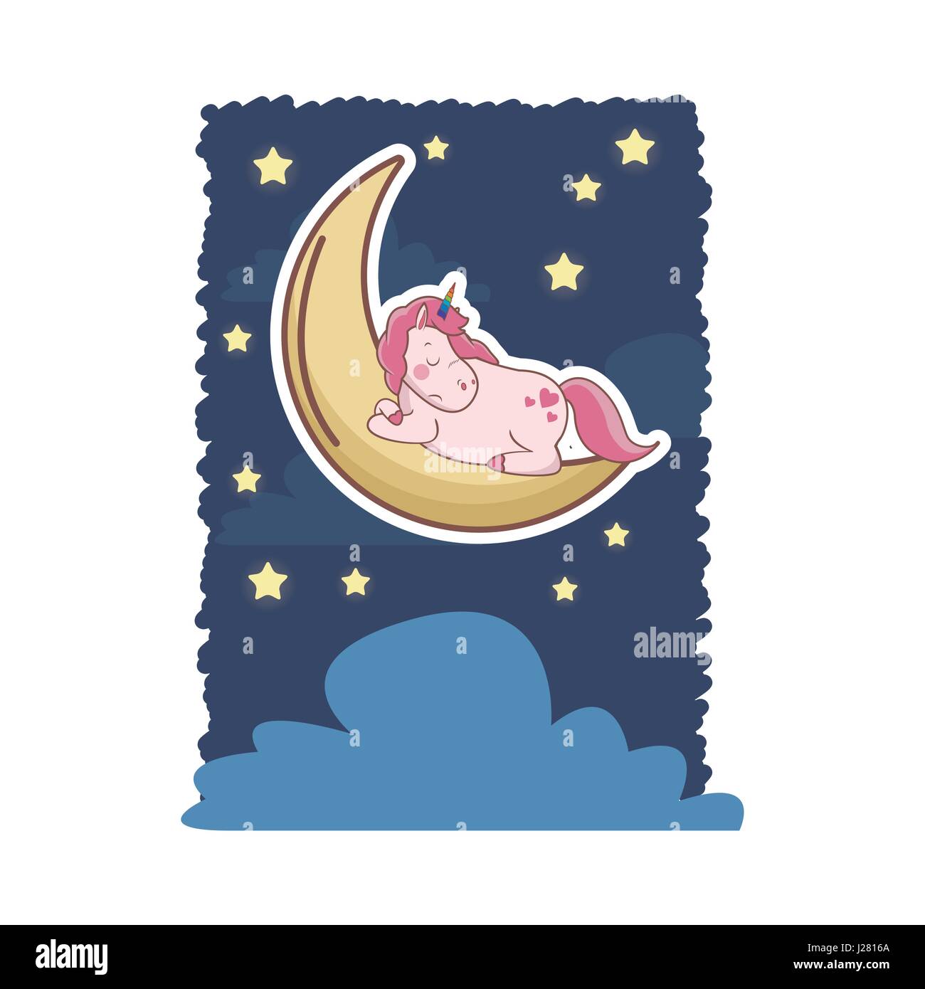 sleeping unicorn over moon with stars night cloud design Stock Vector ...