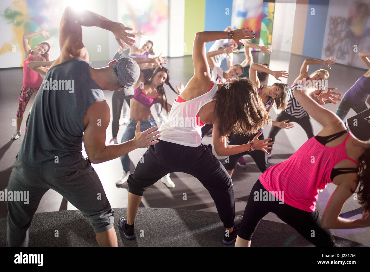 group of dancers at fitness training in studio Stock Photo