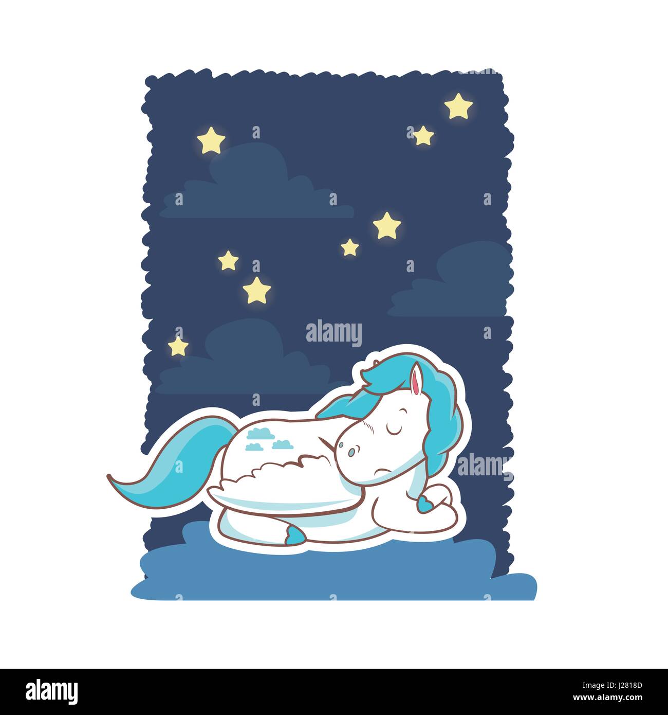 sleeping cute unicorn night background poster Stock Vector Image & Art ...