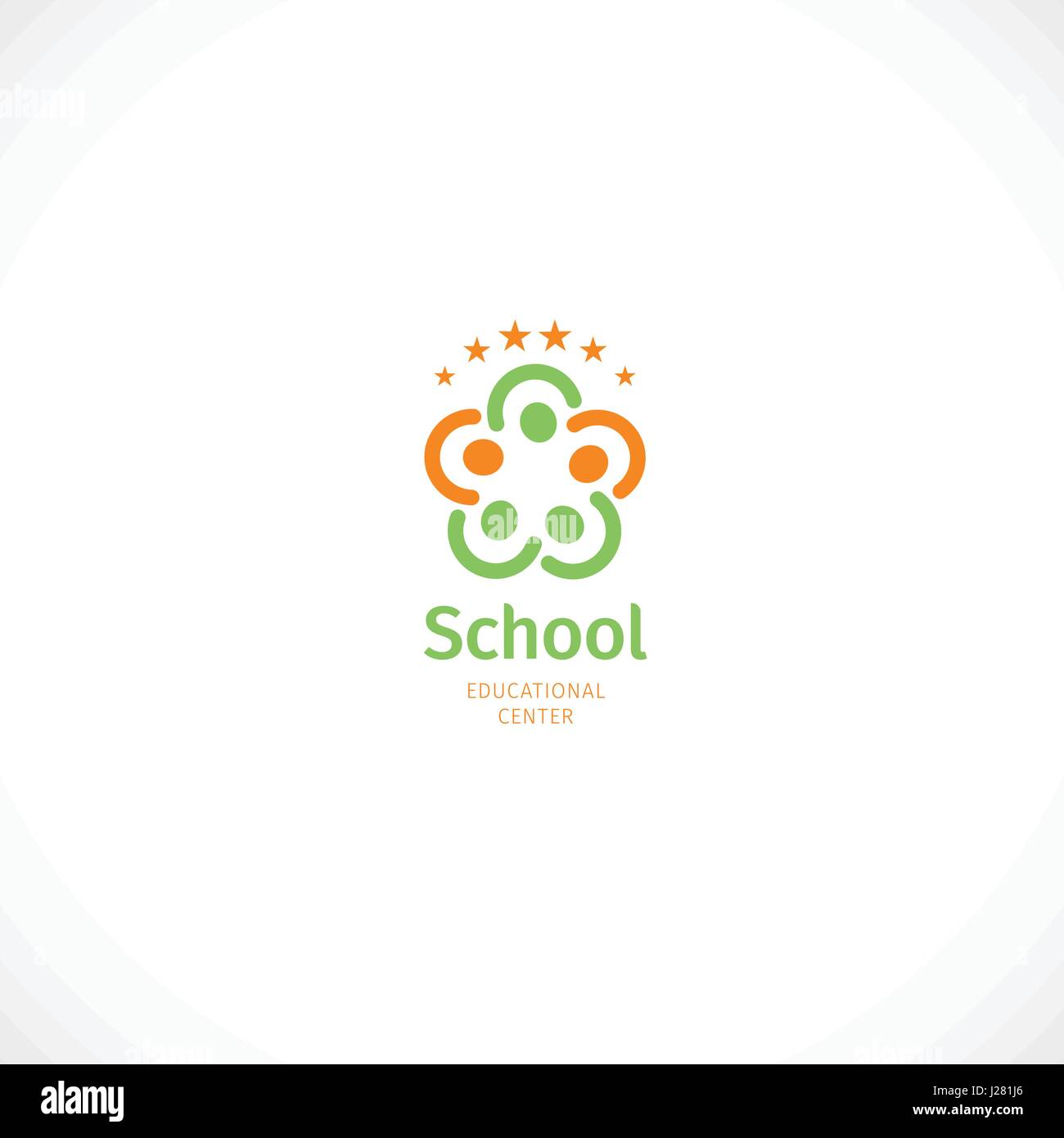 Isolated abstract green and orange color flower logo, educational center logotype with word school on white background vector illustration. Stock Vector