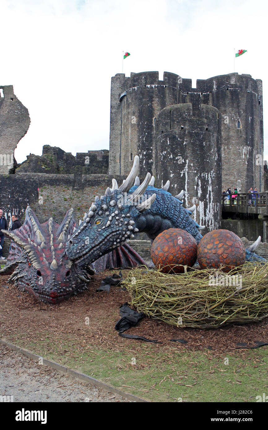 Caerphilly castle dragons hi-res stock photography and images - Alamy