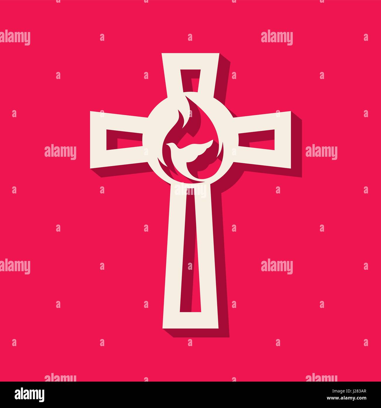 Church logo. Cross and flame Stock Vector