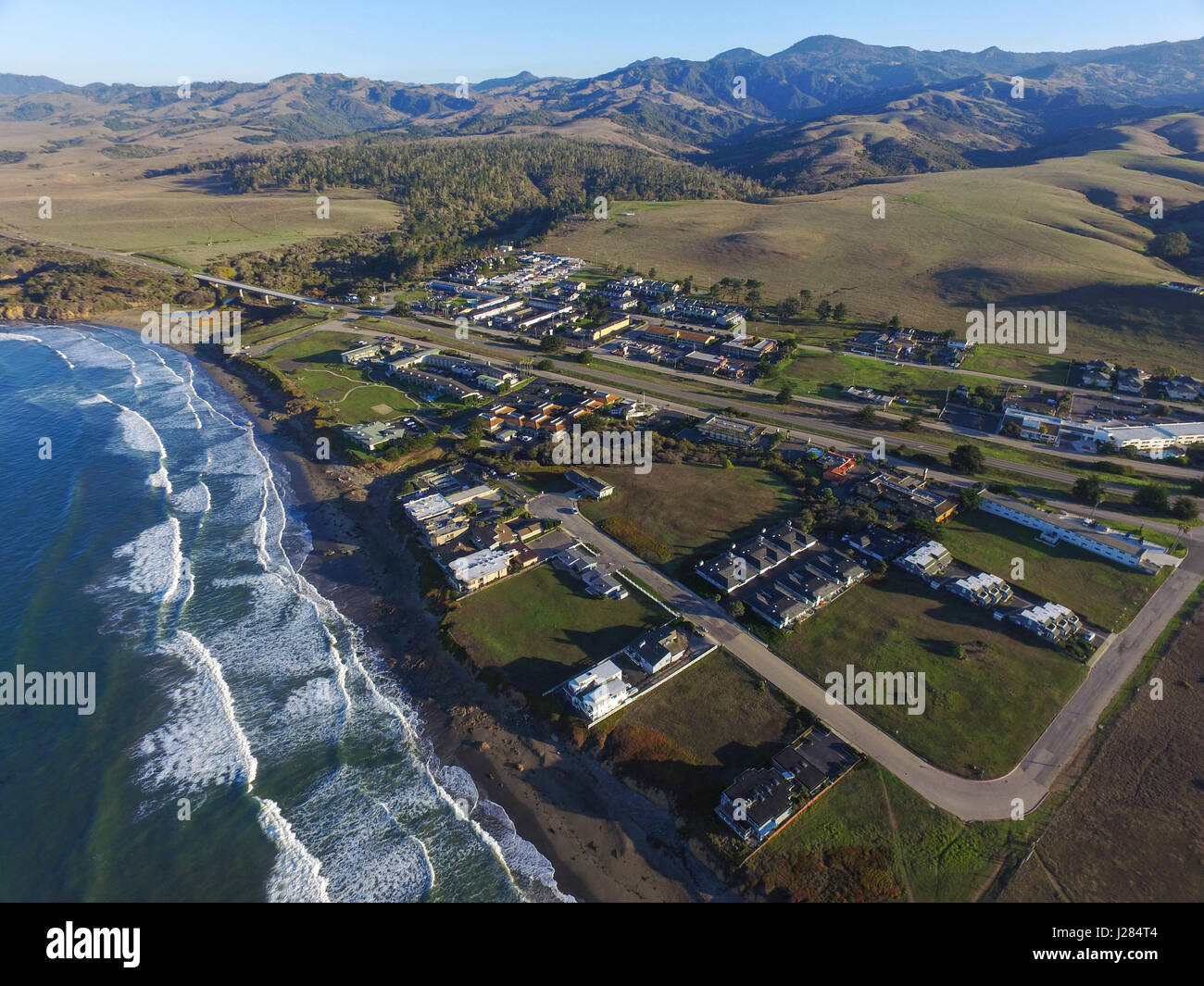 Aerial view on San simeon town, at big sur, California, USA Stock Photo