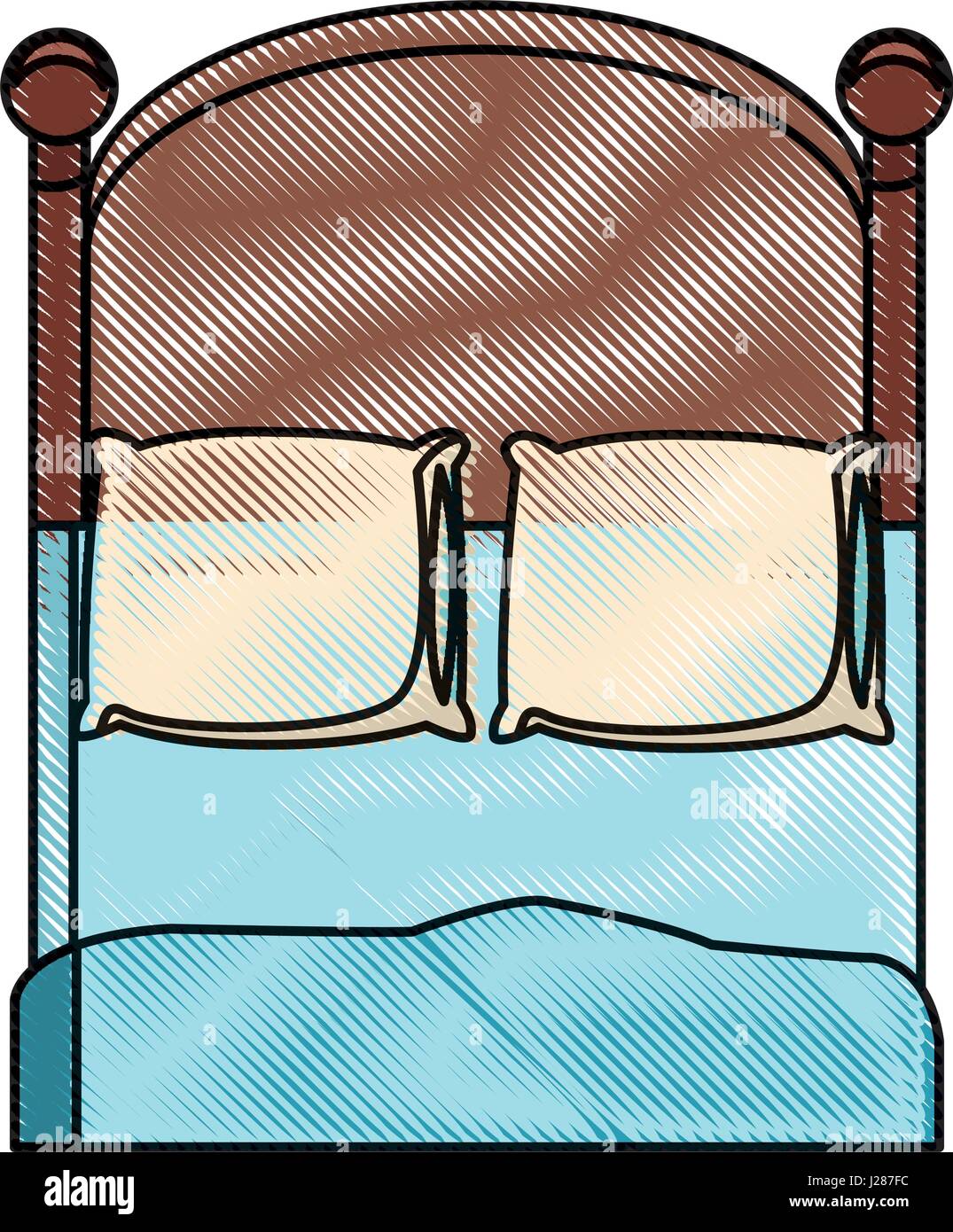 drawing bedroom two pillow blanket wooden image Stock Vector Image