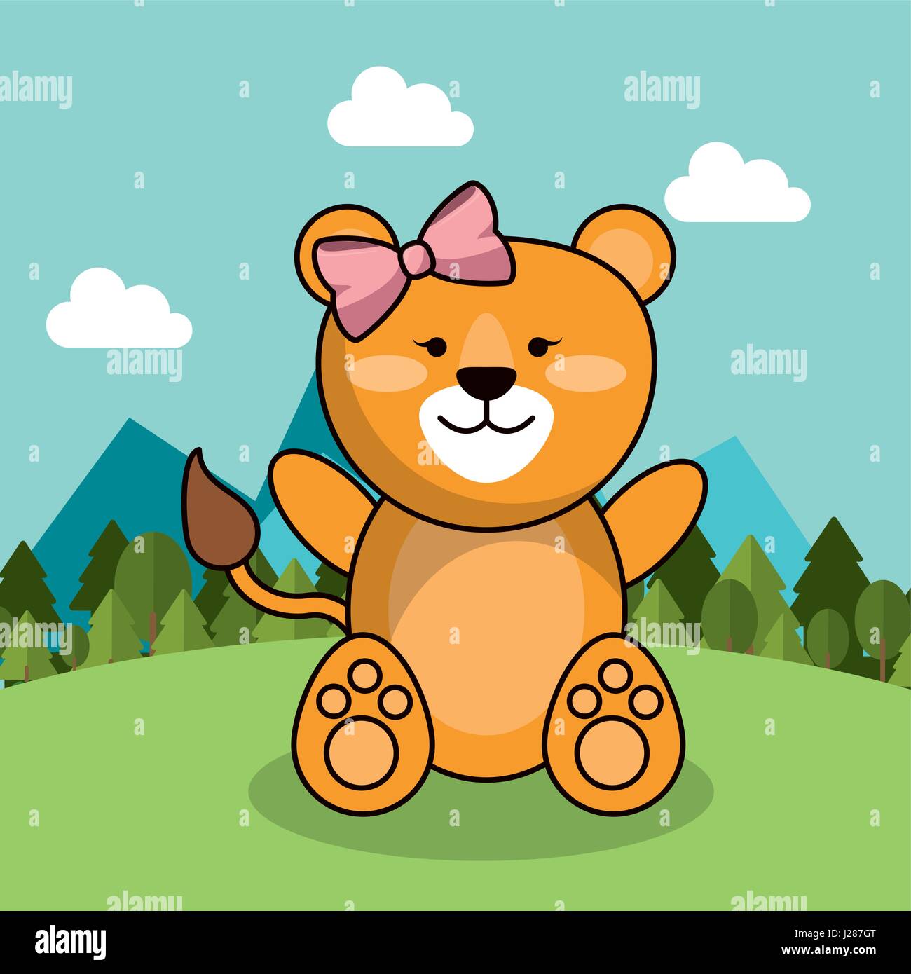 cute lion girl bow adorable landscape natural Stock Vector Image & Art ...
