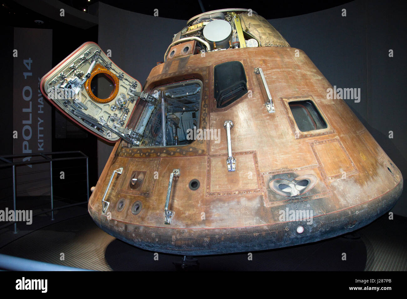 The Apollo 14 command module spacecraft, flown to the moon in 1971, displayed at the Visitor Complex at NASA's Kennedy Space Center, Florida. Stock Photo