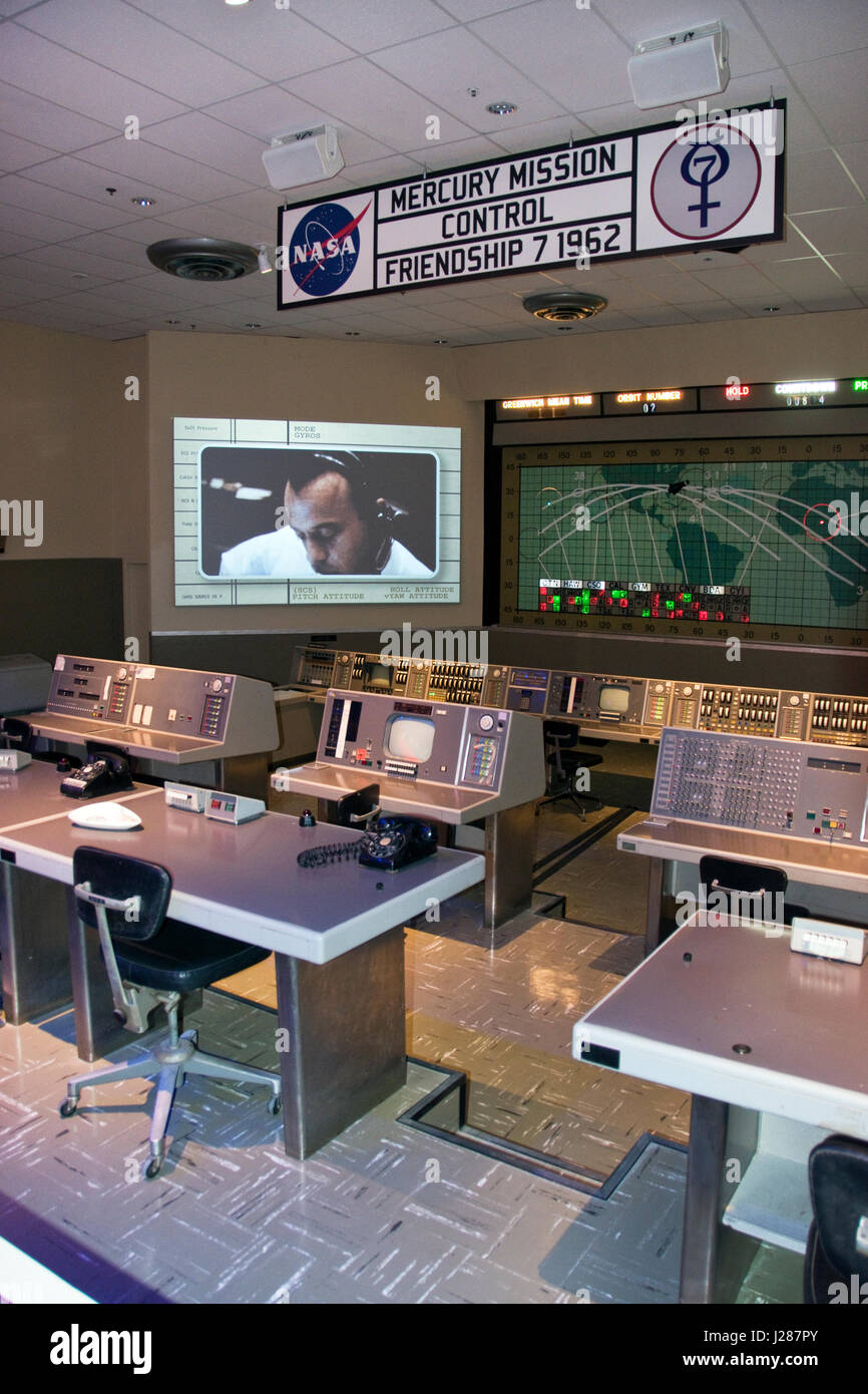 The Mercury Mission Control facility displayed at the Visitor Complex at NASA's Kennedy Space Center, Florida. Stock Photo