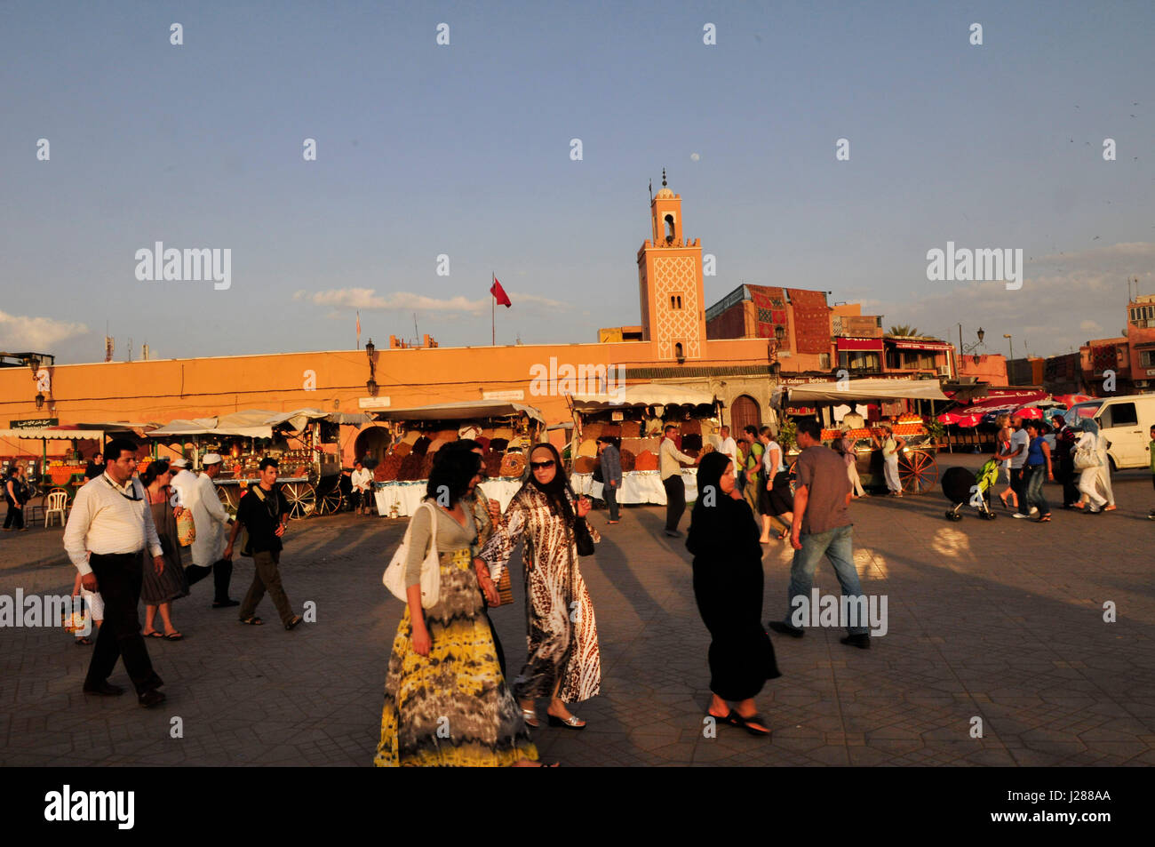 The super colorful Djema el Fna sq. in Marrakesh. Stock Photo