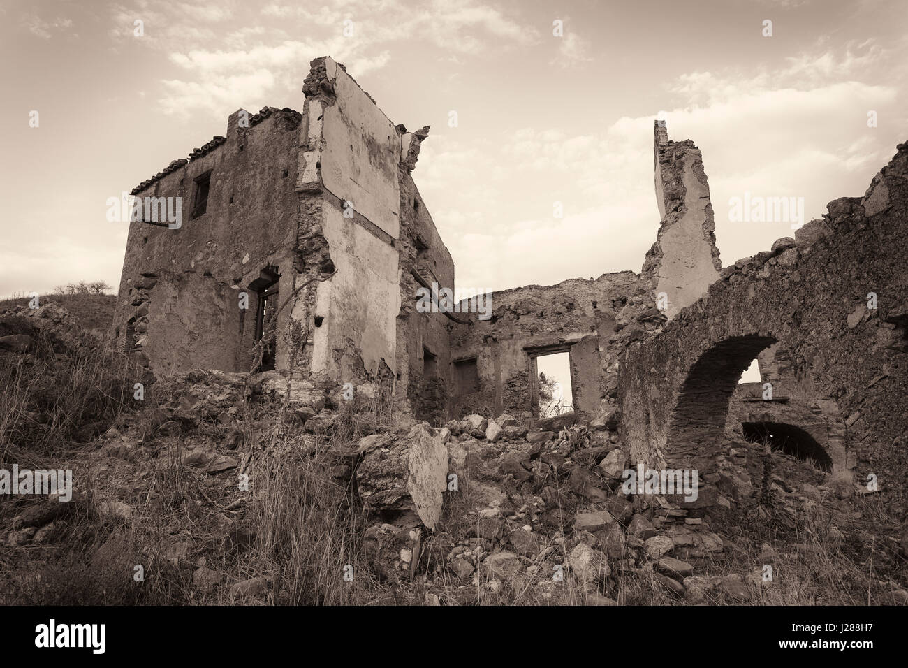 Ruin in Brancaleone Superiore ghost town, Brancaleone, Calabria, Italy. Stock Photo